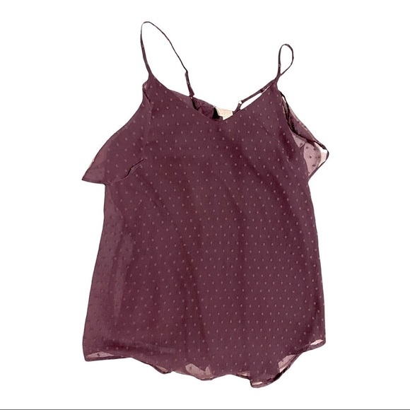 SWISS dot sheer lined cami/flutter racerback tank plum/eggplant. Small. - Picture 3 of 9
